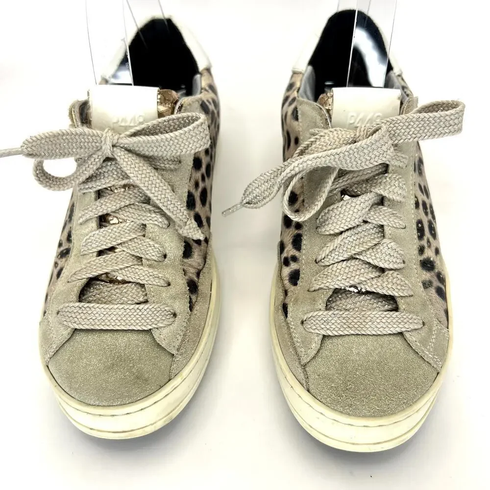 P448 John Sneaker Gray Cheetah Print Leather Suede Lace Up 39 Perforated Logo
